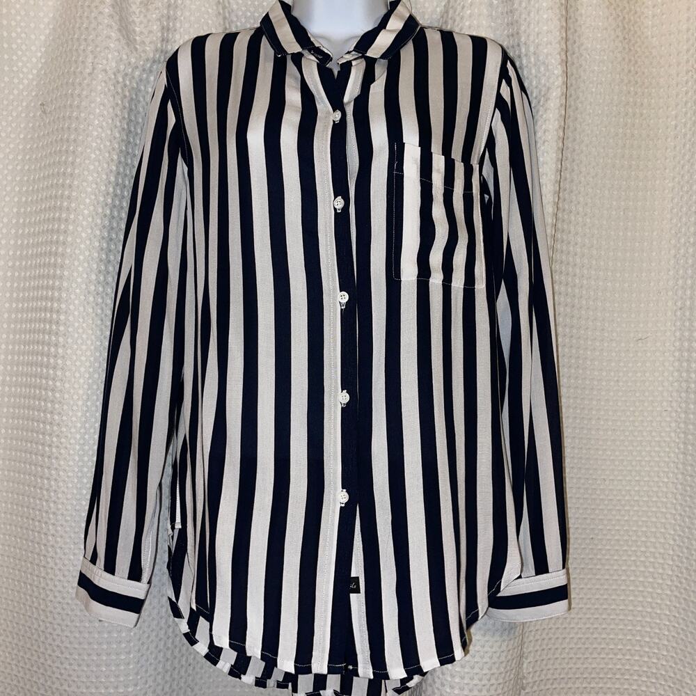 Rails Aly Black White Stripe Button Down Shirt XS Rayon